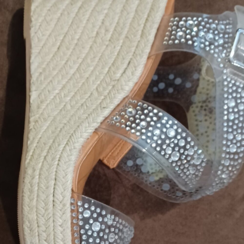 Clear embellished wedge sandals